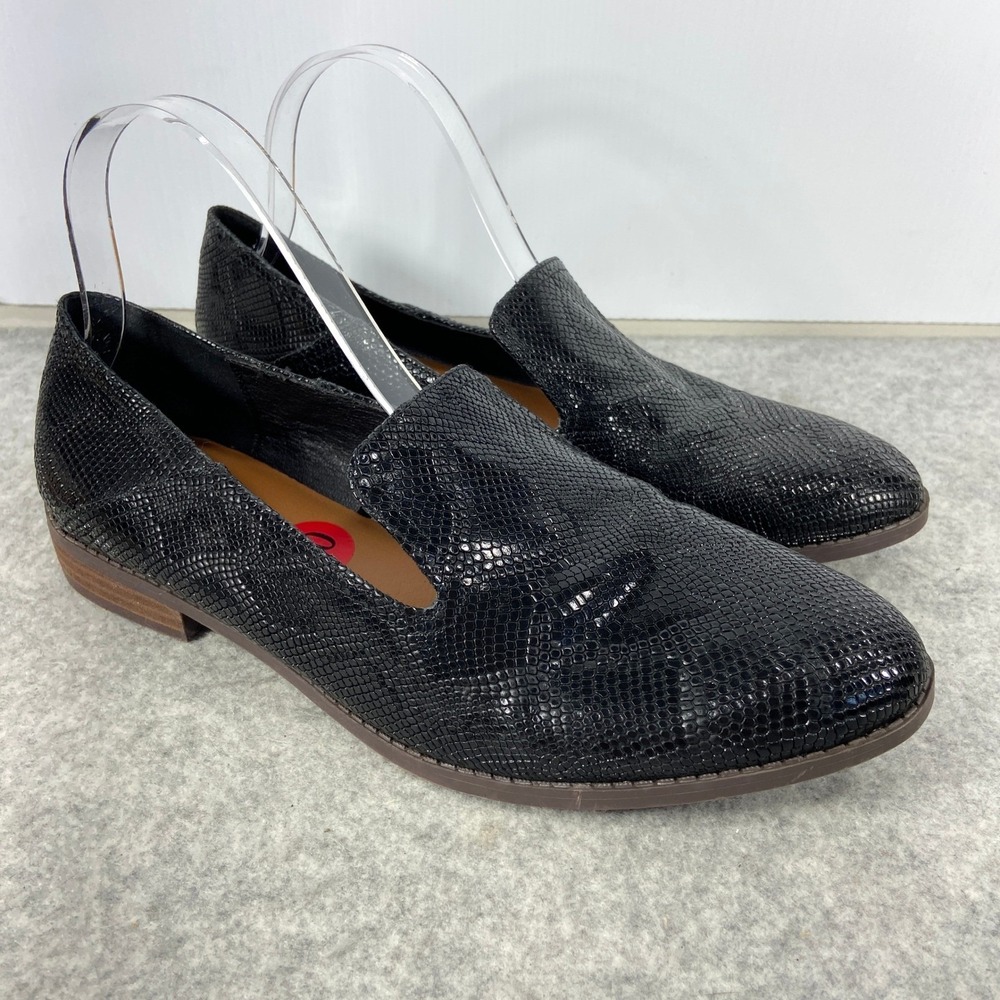 Lucky Brand Elafina Black Leather Snake Reptile Loafers Womens 10